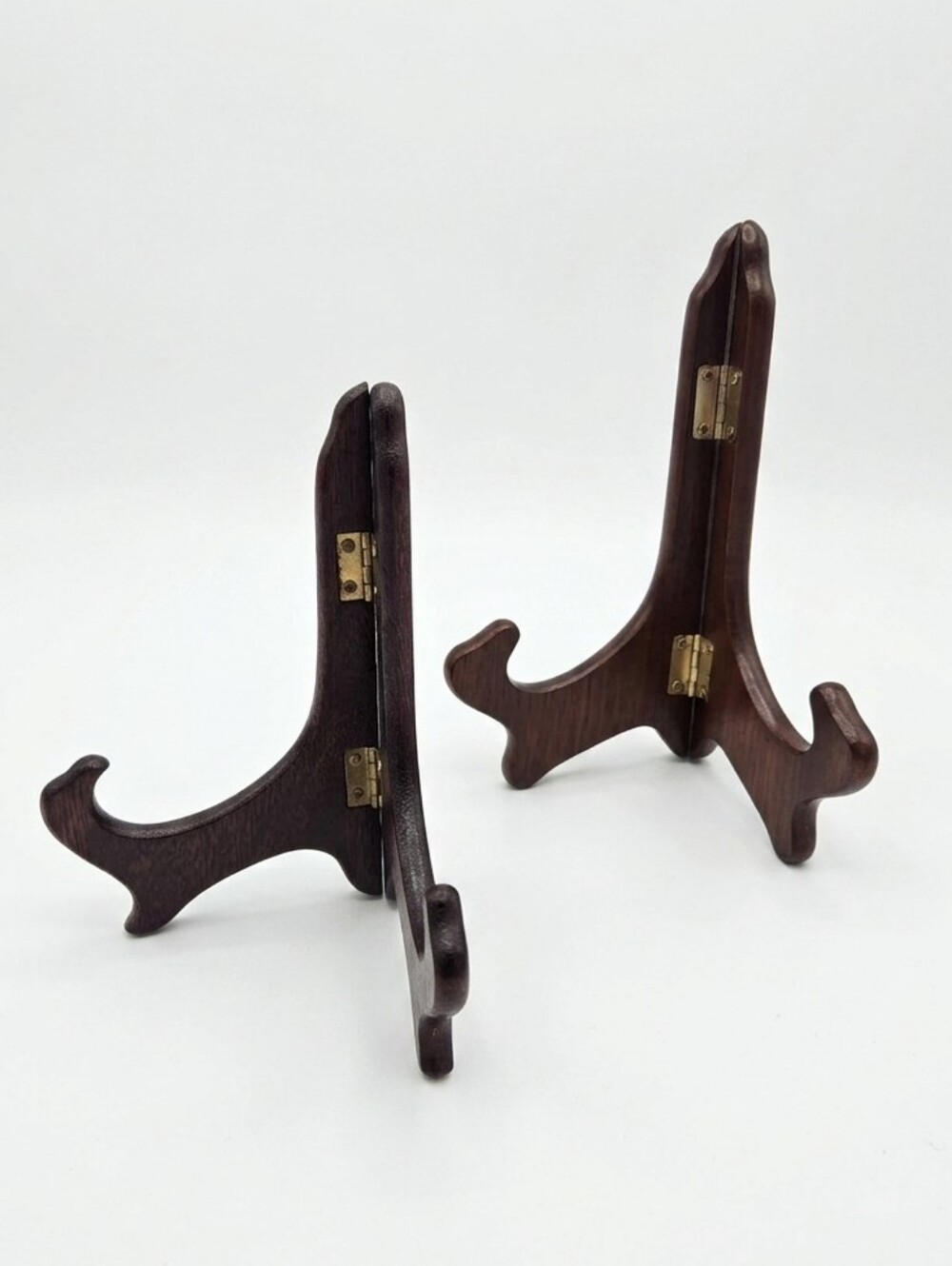 Vintage Ethan Allen Wooden Plate Display Stand Lot 2 Mahogany Maple Folding Ease